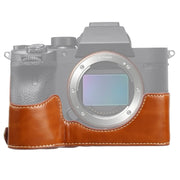 1/4 inch Thread PU Leather Camera Half Case Base for Sony ILCE-7RM4 / A7RM4 / A7R IV (Brown)