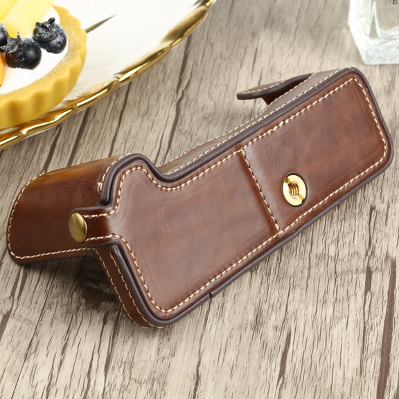 1/4 inch Thread PU Leather Camera Half Case Base for FUJIFILM X-T4 (Coffee)