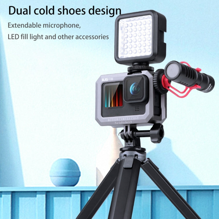 RUIGPRO for GoPro HERO10 Black / HERO9 Black Metal Border Frame Mount Protective Cage with Dual Cold Shoes Base (Silver Grey) - free shipping - PMC TechLife - Order now!