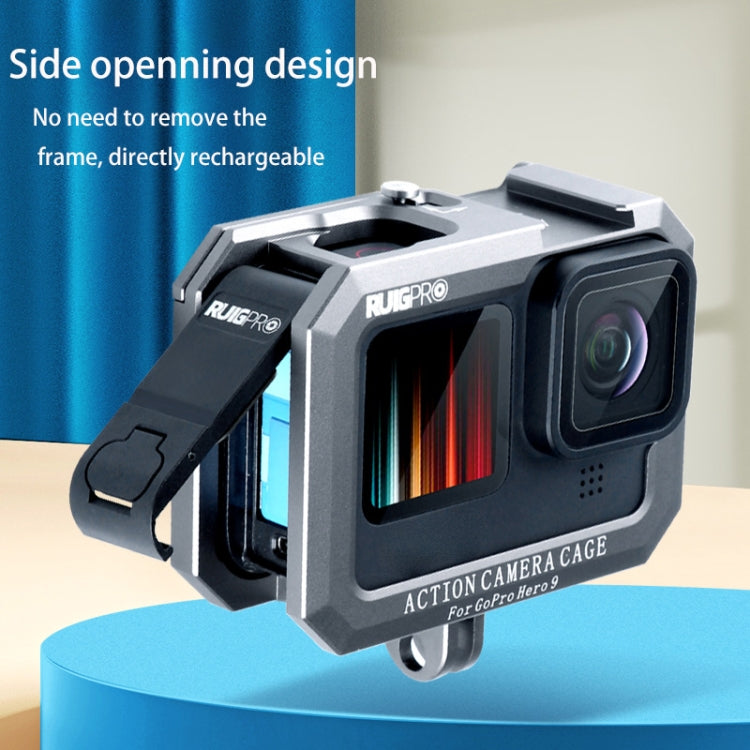 RUIGPRO for GoPro HERO10 Black / HERO9 Black Metal Border Frame Mount Protective Cage with Dual Cold Shoes Base (Silver Grey) - free shipping - PMC TechLife - Order now!