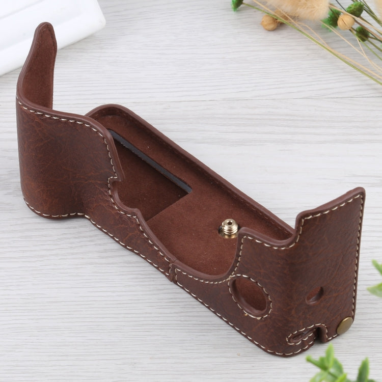 1/4 inch Thread Litchi Texture PU Leather Camera Half Case Base for FUJIFILM X-T4 (Coffee) - free shipping - PMC TechLife - Order now!