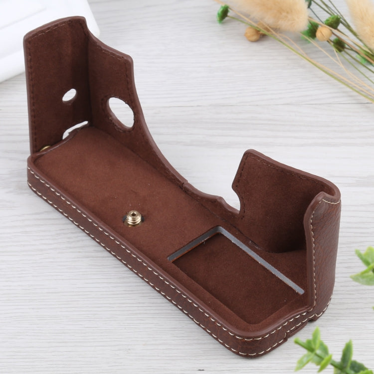 1/4 inch Thread Litchi Texture PU Leather Camera Half Case Base for FUJIFILM X-T4 (Coffee) - free shipping - PMC TechLife - Order now!