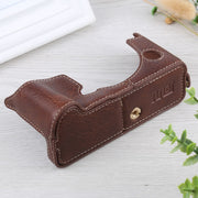 1/4 inch Thread Litchi Texture PU Leather Camera Half Case Base for FUJIFILM X-T4 (Coffee)
