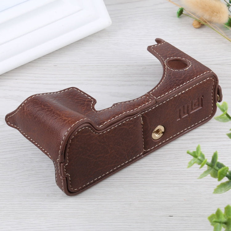 1/4 inch Thread Litchi Texture PU Leather Camera Half Case Base for FUJIFILM X-T4 (Coffee)