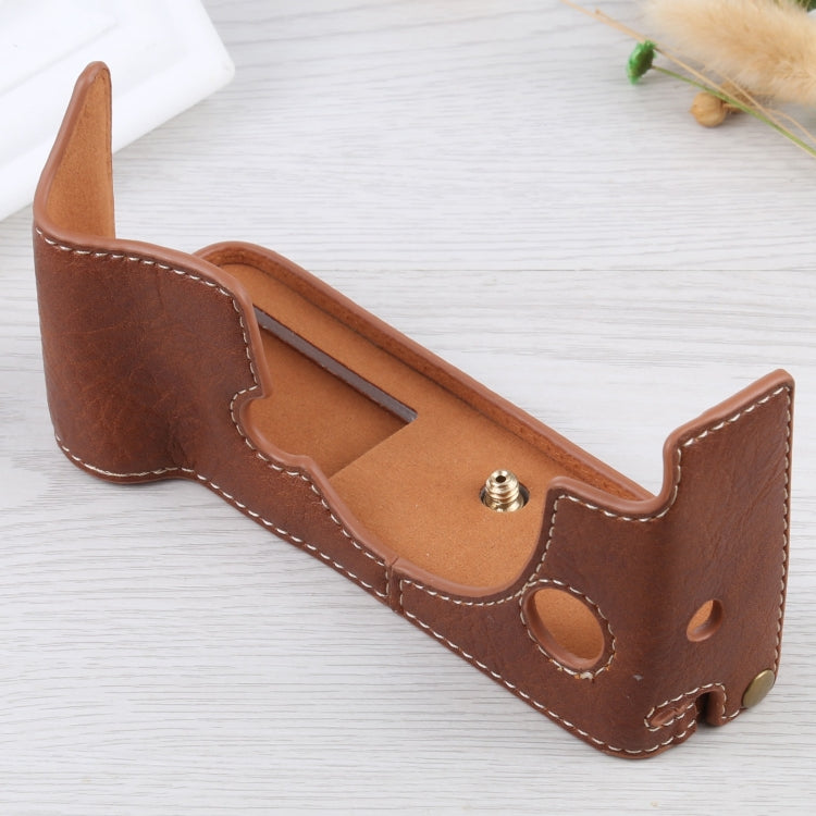 1/4 inch Thread Litchi Texture PU Leather Camera Half Case Base for FUJIFILM X-T4 (Brown) - free shipping - PMC TechLife - Order now!
