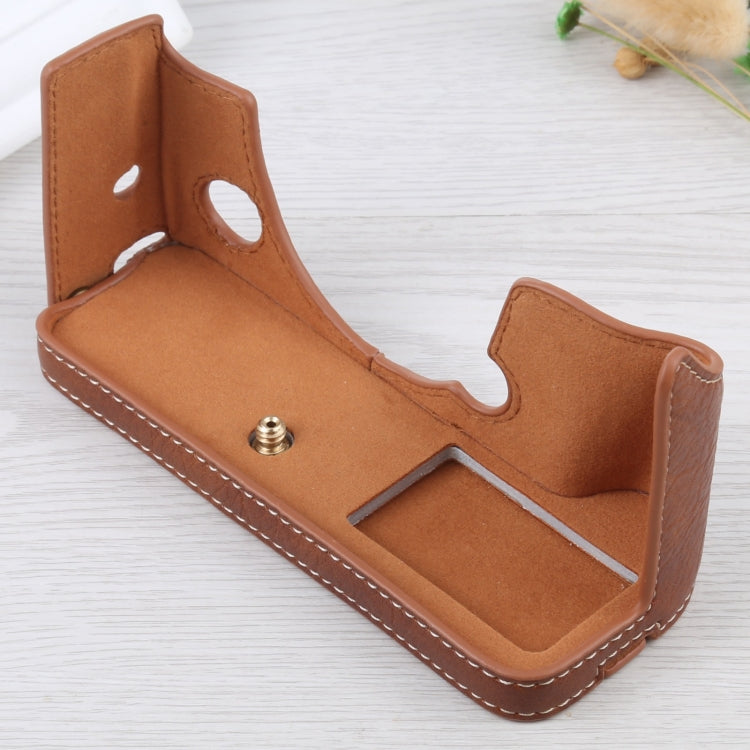 1/4 inch Thread Litchi Texture PU Leather Camera Half Case Base for FUJIFILM X-T4 (Brown) - free shipping - PMC TechLife - Order now!