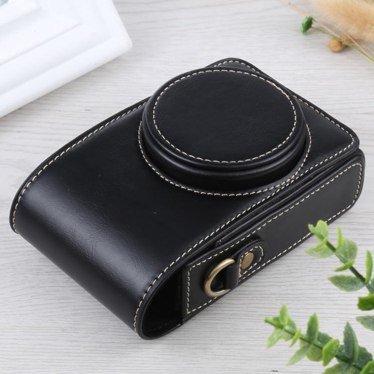 Vertical Flip Full Body Camera PU Leather Case Bag with Strap for Ricoh GR III / GRII, Sony ZV-1 / DSC-RX100M7 / RX100M6 / RX100M5 / RX100M2 (Black)