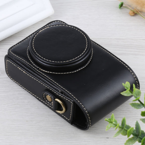Vertical Flip Full Body Camera PU Leather Case Bag with Strap for Ricoh GR III / GRII, Sony ZV-1 / DSC-RX100M7 / RX100M6 / RX100M5 / RX100M2 (Black)
