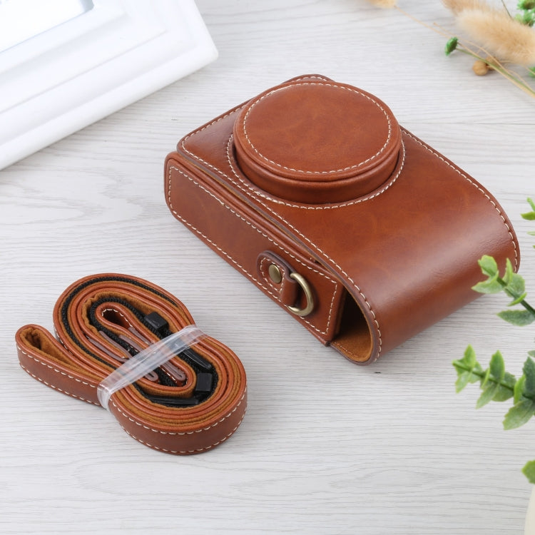 Vertical Flip Full Body Camera PU Leather Case Bag with Strap for Ricoh GR III / GRII, Sony ZV-1 / DSC-RX100M7 / RX100M6 / RX100M5 / RX100M2 (Brown) - free shipping - PMC TechLife - Order now!