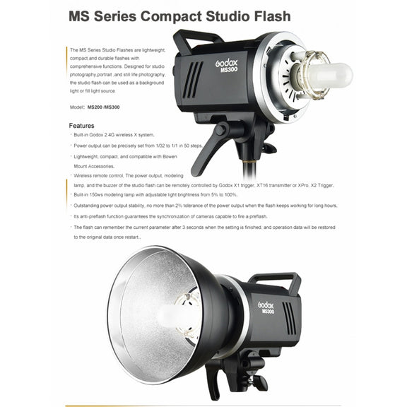 Godox MS300 Studio Flash Light 300Ws Bowens Mount Studio Speedlight with Cover(AU Plug)