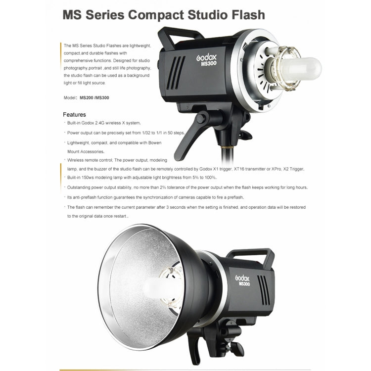 Godox MS300 Studio Flash Light 300Ws Bowens Mount Studio Speedlight with Cover(AU Plug)