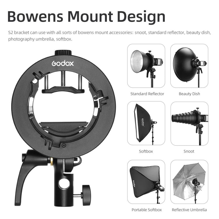 Godox S2 Speedlite S-Type Bracket Bowens Mount Flash S-type Holder Bracket (Black) - free shipping - PMC Jewellery - Order now!
