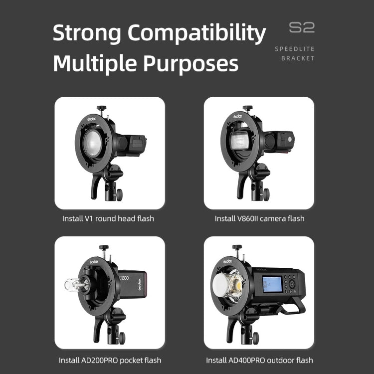 Godox S2 Speedlite S-Type Bracket Bowens Mount Flash S-type Holder Bracket (Black) - free shipping - PMC Jewellery - Order now!