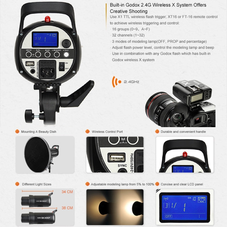 Godox SK400II Studio Flash Light 150Ws Bowens Mount Studio Speedlight(US Plug)