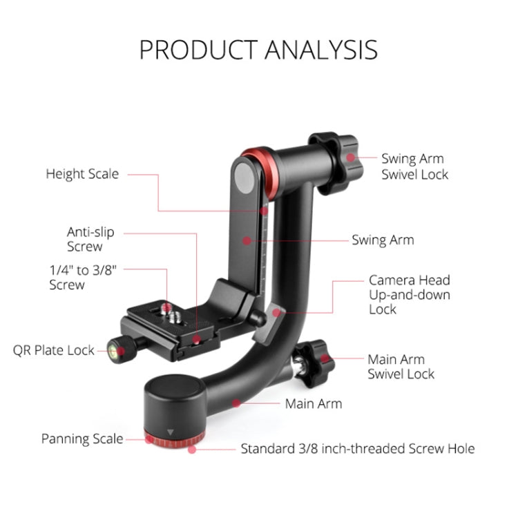 YELANGU  A201 360 Degree Horizontal Gimbal Tripod Head for DV and SLR Cameras (Black) - free shipping - PMC Jewellery - Order now!