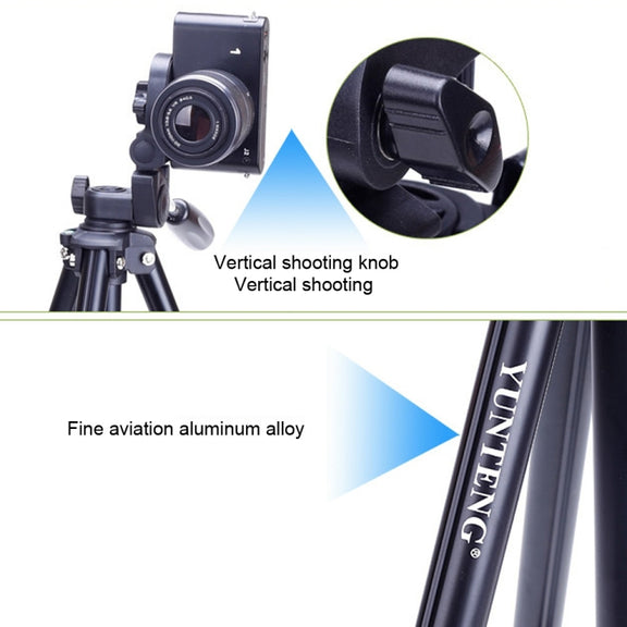 YUNTENG VCT-680RM 4-Section Folding Legs Aluminum Alloy Tripod Mount with Three-Dimensional Tripod Head for DSLR & Digital Camera, Adjustable Height: 46-138cm (Black)