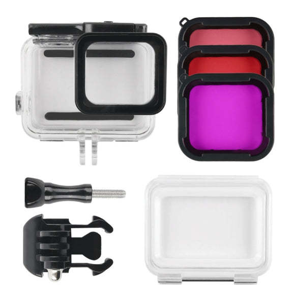 45m Water-resistant Housing Protective Case + Touch Screen Back Cover for GoPro NEW HERO /HERO6 /5, with Buckle Basic Mount & Screw & (Purple, Red, Pink) Filters, No Need to Remove Lens (Transparent)