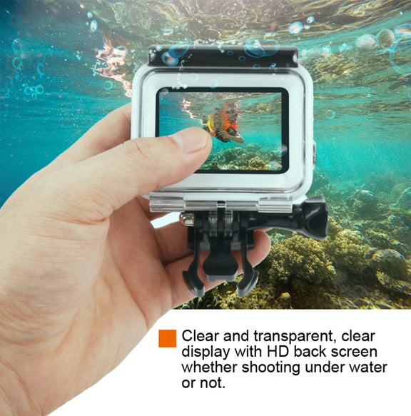 45m Water-resistant Housing Protective Case + Touch Screen Back Cover for GoPro NEW HERO /HERO6 /5, with Buckle Basic Mount & Screw & (Purple, Red, Pink) Filters, No Need to Remove Lens (Transparent)