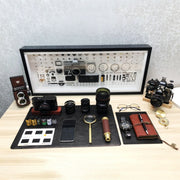 29 in 1 Non-Working Fake Dummy Camera Model for Leica + 3 x Camera Lens Models + 3D Camera Specimen Frame + 3D Camera Model + Retro Camera + Phone Model + Film Shell Models + Copper Compass + Metal Te ... + Notebook + Glasses + Mat Desk Photo Studio Props