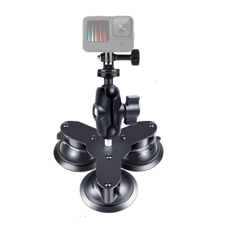 Triangle Suction Cup Mount Holder with Tripod Adapter & Screw & Phone Clamp & Anti-lost Silicone Net for for GoPro, Insta360, DJI and Other Action Cameras, Smartphones(Black) - Holder by PMC TechLife | Online Shopping South Africa | PMC TechLife | Buy Now Pay Later Mobicred