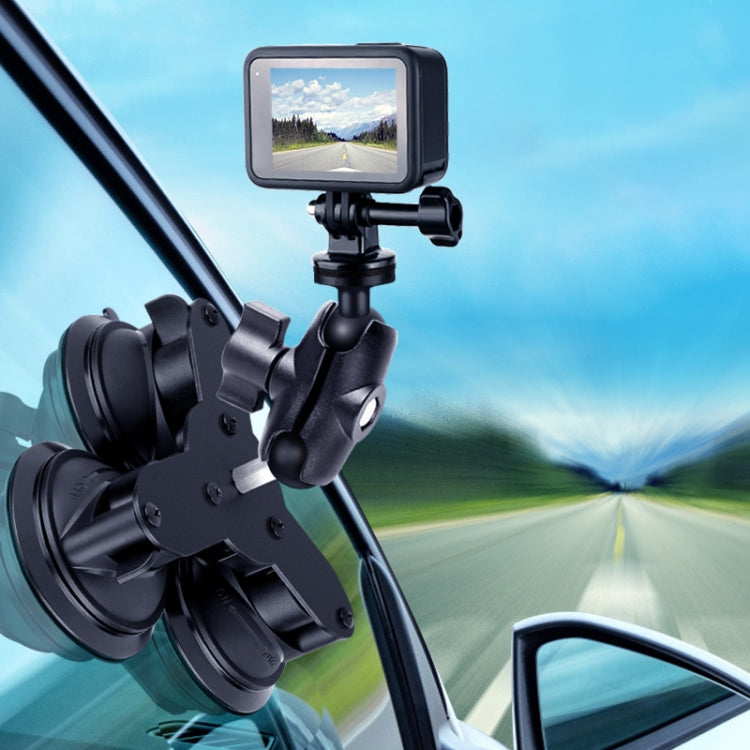 Triangle Suction Cup Mount Holder with Tripod Adapter & Screw & Phone Clamp & Anti-lost Silicone Net for for GoPro, Insta360, DJI and Other Action Cameras, Smartphones(Black) - Holder by PMC TechLife | Online Shopping South Africa | PMC TechLife | Buy Now Pay Later Mobicred