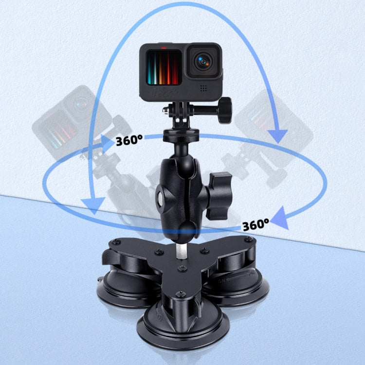 Triangle Suction Cup Mount Holder with Tripod Adapter & Screw & Phone Clamp & Anti-lost Silicone Net for for GoPro, Insta360, DJI and Other Action Cameras, Smartphones(Black) - Holder by PMC TechLife | Online Shopping South Africa | PMC TechLife | Buy Now Pay Later Mobicred