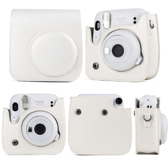 Solid Color Full Body Camera Leather Case Bag with Strap for FUJIFILM Instax mini 11 (Blue)