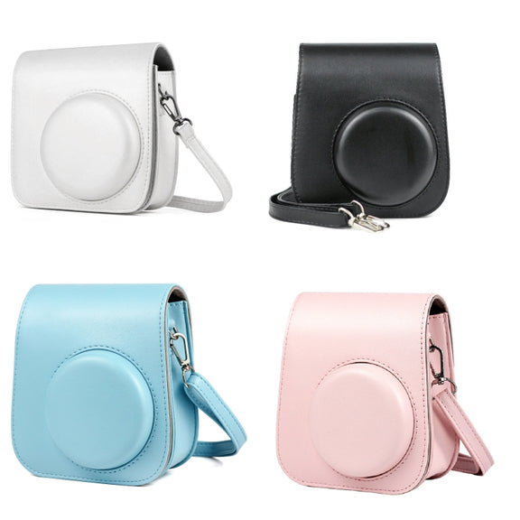 Solid Color Full Body Camera Leather Case Bag with Strap for FUJIFILM Instax mini 11 (Black)