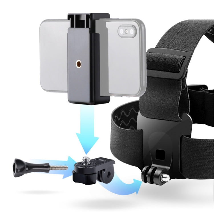 Elastic Mount Belt Adjustable Head Strap with Phone Clamp & Screw & S-type Adapter for GoPro HERO10 Black / HERO9 Black /8 /7 /6 /5, Xiaoyi and Other Action Cameras, Smarphones(Black) - Head Belt by PMC TechLife | Online Shopping South Africa | PMC TechLife | Buy Now Pay Later Mobicred