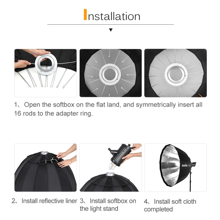 Godox P120H 120cm Deep Parabolic Softbox Reflector Diffuser Studio Light Box (Black) - free shipping - PMC Jewellery - Order now!