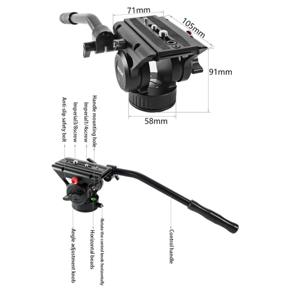 BEXIN VH-105 360 Degree Panorama Heavy Duty Tripod Action Fluid Drag Head (Black)