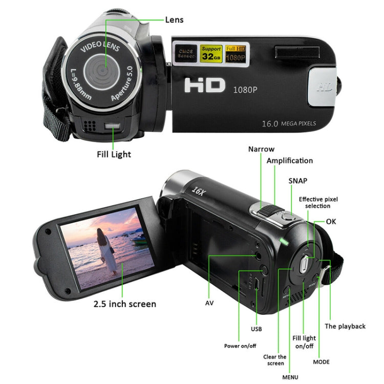 16X Digital Zoom HD 16 Million Pixel Home Travel DV Camera, AU Plug (Black)