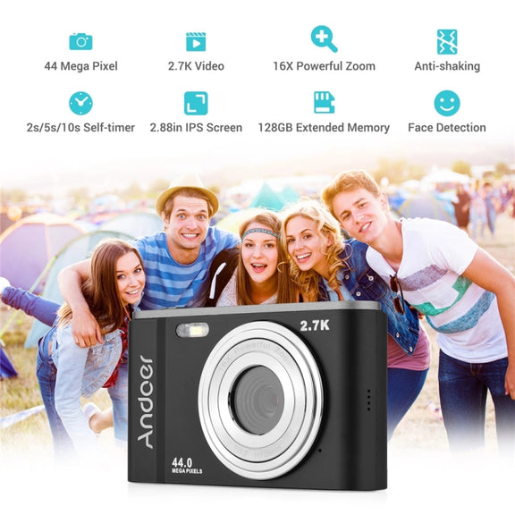 DC302 2.88 inch 44MP 16X Zoom 2.7K Full HD Digital Camera Children Card Camera, US Plug(Silver)