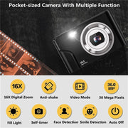 DC311 2.4 inch 36MP 16X Zoom 2.7K Full HD Digital Camera Children Card Camera, US Plug(Green)