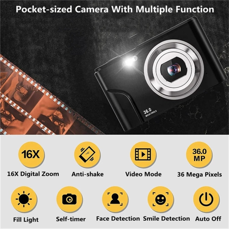 DC311 2.4 inch 36MP 16X Zoom 2.7K Full HD Digital Camera Children Card Camera, EU Plug(Silver)