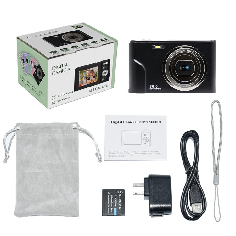 DC311 2.4 inch 36MP 16X Zoom 2.7K Full HD Digital Camera Children Card Camera, EU Plug(Silver)