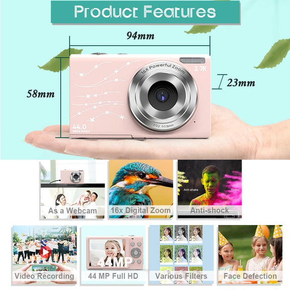 DC402 2.4 inch 44MP 16X Zoom 1080P Full HD Digital Camera Children Card Camera, AU Plug(Black)