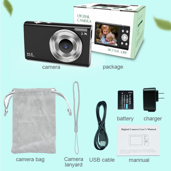 DC402 2.4 inch 44MP 16X Zoom 1080P Full HD Digital Camera Children Card Camera, AU Plug(Black)