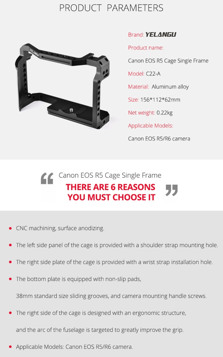 YELANGU C22-A YLG0334B-A Video Camera Cage Stabilizer for Canon EOS R5/R6/R(Black) - free shipping - PMC Jewellery - Order now!