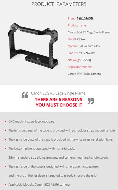 YELANGU C22-A YLG0334B-A Video Camera Cage Stabilizer for Canon EOS R5/R6/R(Black) - free shipping - PMC Jewellery - Order now!