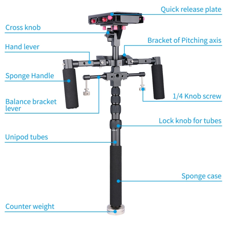 YELANGU S300 4 in 1 Multifunctional Rig + Dual Handheld Shoulder Rig + Monopod + Stabilizer for Cameras / SLR Cameras, Height Range: 63cm-170cm(Black) - free shipping - PMC Jewellery - Order now!