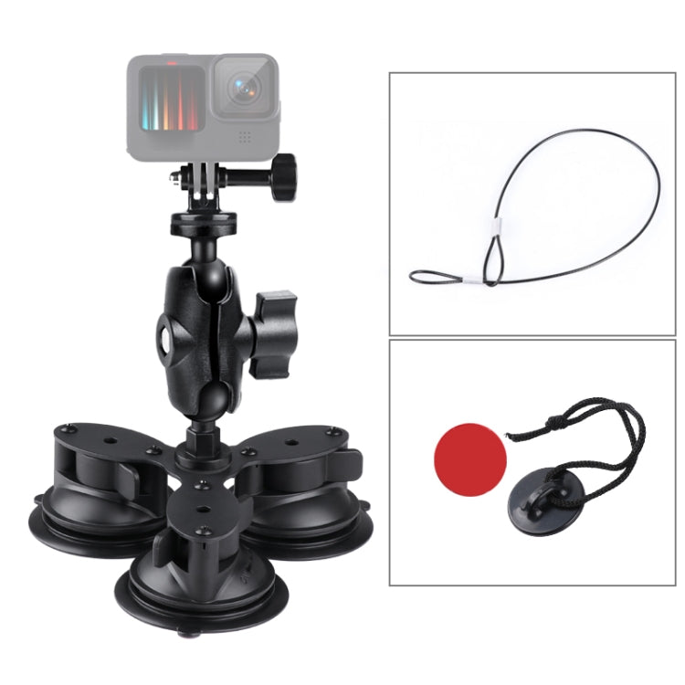 Triangle Suction Cup Mount Holder with Tripod Adapter & Steel Tether & Safety Buckle (Black) - free shipping - PMC TechLife - Order now!