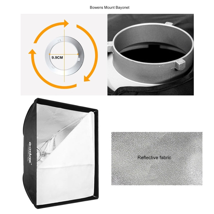 Godox 60 x 60cm Rectangle Softbox Photo Studio Bowens Mount Diffuser for Speedlite (Black) - free shipping - PMC Jewellery - Order now!