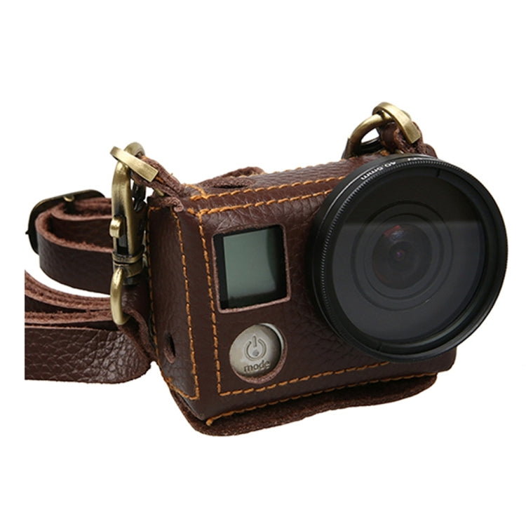 For GoPro HERO4 Litchi Texture Genuine Leather Protective Case with Sling(Brown) - Leather Cases by PMC TechLife | Online Shopping South Africa | PMC TechLife | Buy Now Pay Later Mobicred