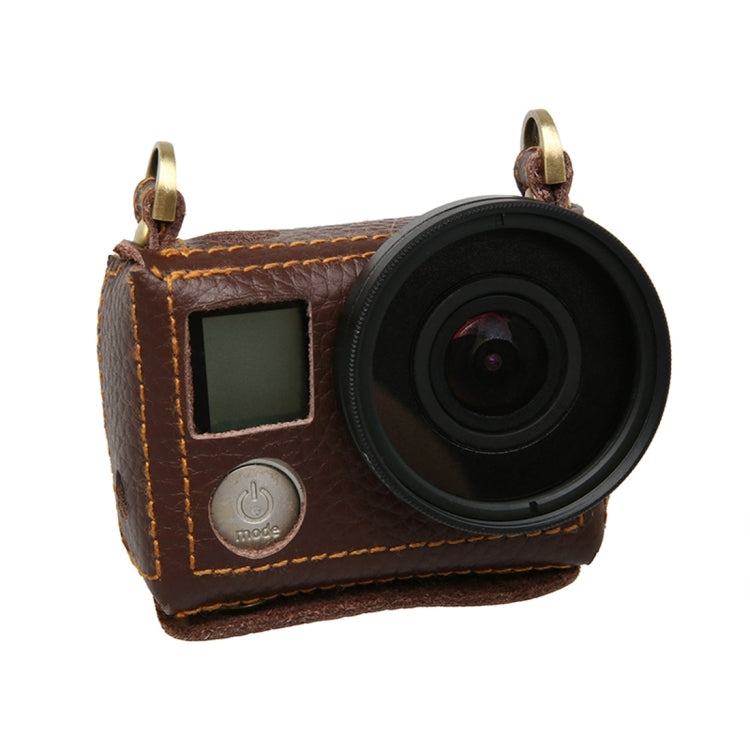 For GoPro HERO4 Litchi Texture Genuine Leather Protective Case with Sling(Brown) - Leather Cases by PMC TechLife | Online Shopping South Africa | PMC TechLife | Buy Now Pay Later Mobicred