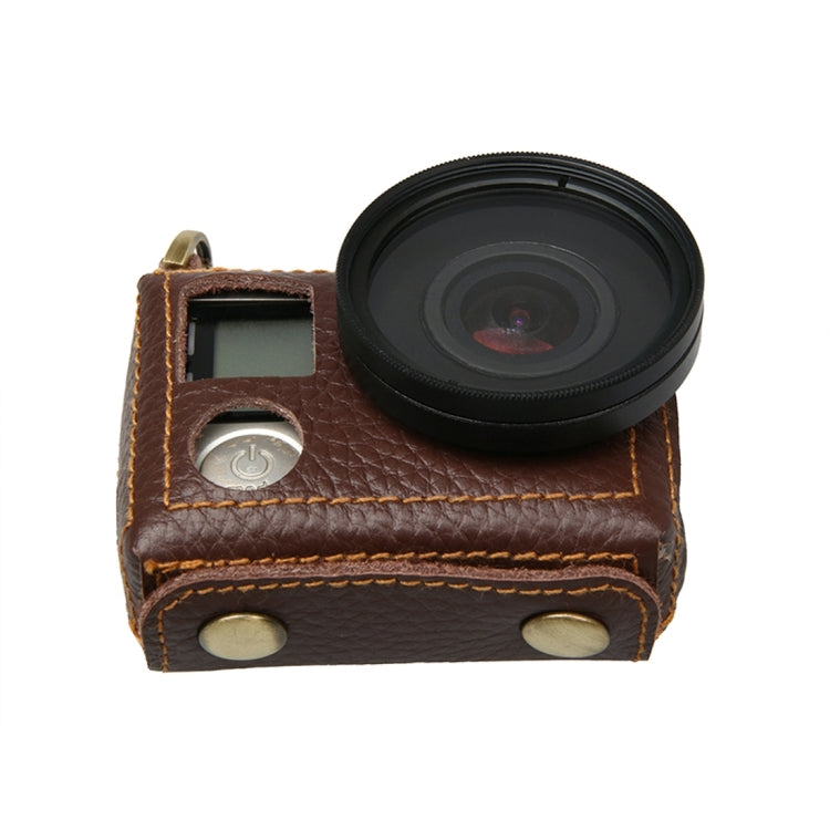 For GoPro HERO4 Litchi Texture Genuine Leather Protective Case with Sling(Brown) - Leather Cases by PMC TechLife | Online Shopping South Africa | PMC TechLife | Buy Now Pay Later Mobicred