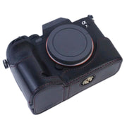 1/4 inch Thread PU Leather Camera Half Case Base for Sony A7 IV (Coffee)