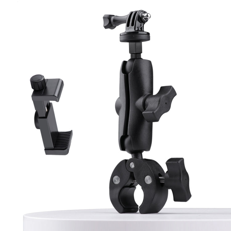 Extended Version 360 Rotation Adjustable Action Camera Bike Motorcycle Handlebar Holder with Phone Clamp (Black) - Bicycle Handlebar Mount by PMC TechLife | Online Shopping South Africa | PMC TechLife | Buy Now Pay Later Mobicred