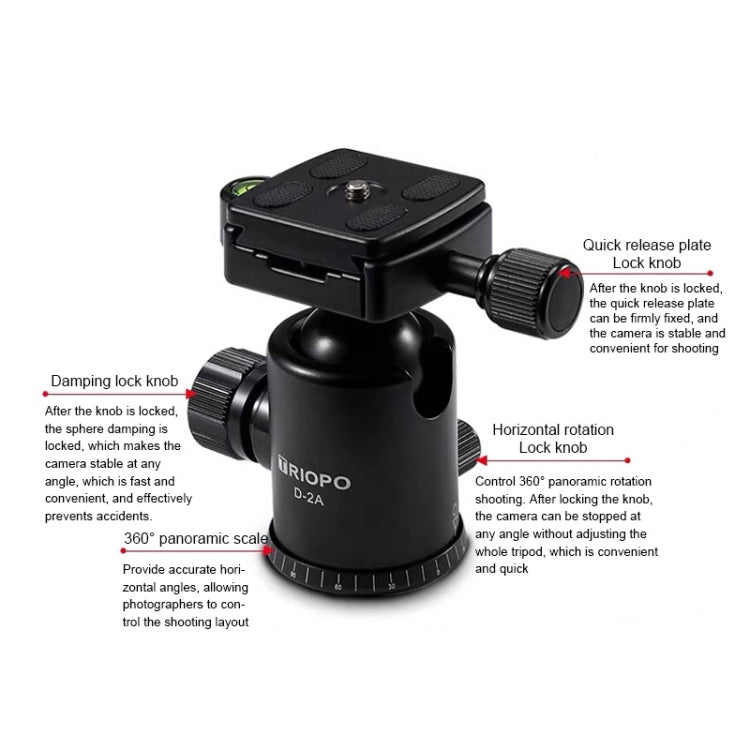 TRIOPO D-2A 360 Degree Rotation Aluminum Alloy Tripod 36mm Ball Head with Quick Release Plate - free shipping - PMC Jewellery - Order now!