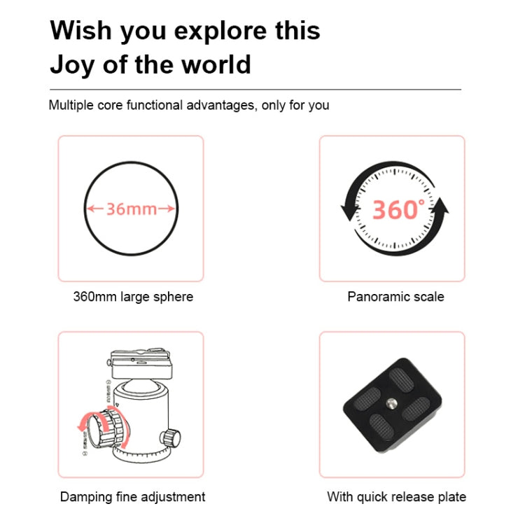 TRIOPO D-2A 360 Degree Rotation Aluminum Alloy Tripod 36mm Ball Head with Quick Release Plate - free shipping - PMC Jewellery - Order now!